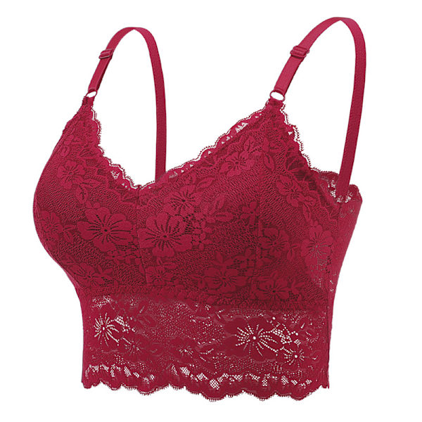 Justerbar spets-bralette i storlek för kvinnor, vadderad spets-bralette Burgundy S