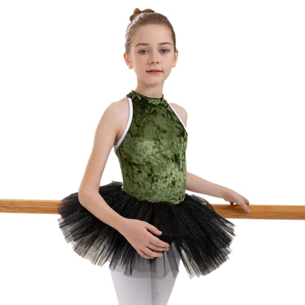 Flickor Småbarn Sammet Ärmlös Dans Balett Mesh Tutu Trikå Ballerina Outfit Green 170cm