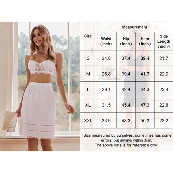 Halvunderkjol för kvinnor Underskirt Klänning Extender Spets white M