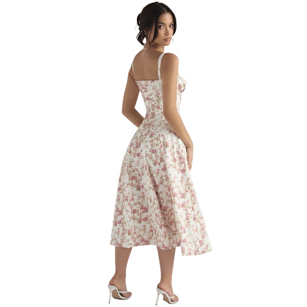 Naisten kesämekko, kukallinen boho-mekko, neliöaukkoinen, olkaimellinen, keinuva white XL