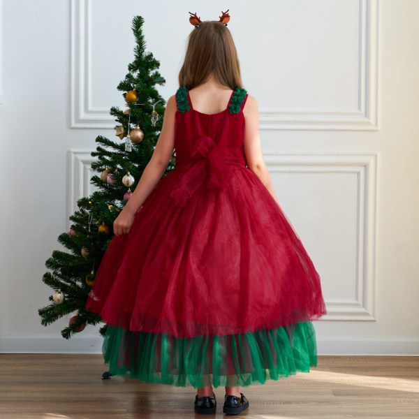 Tjejer Prinsessan Julklänning Fest Tutu Tyllklänningar Red 160cm