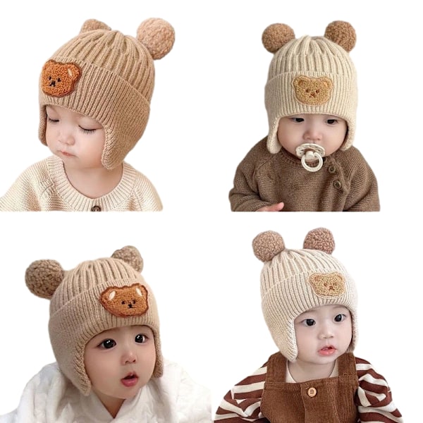 Baby Beanie Lue, Spedbarn Småbarn Vinter Varmt Strikket Lue coffee