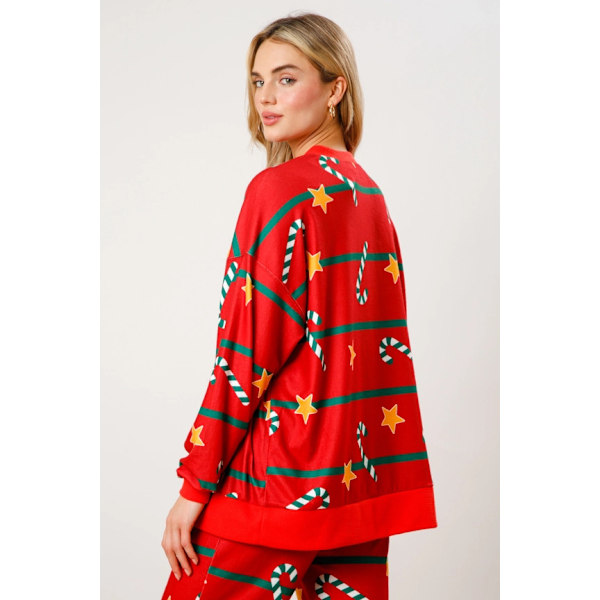 Dam Candy Cane Julpyjamas Randig Loungeset Jul-PJs Set red M