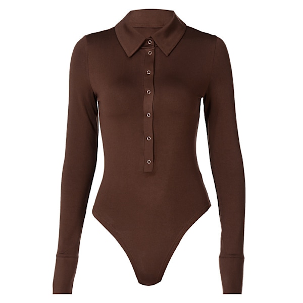 Kvinnors långärmade turndown krage Bodysuit brown L