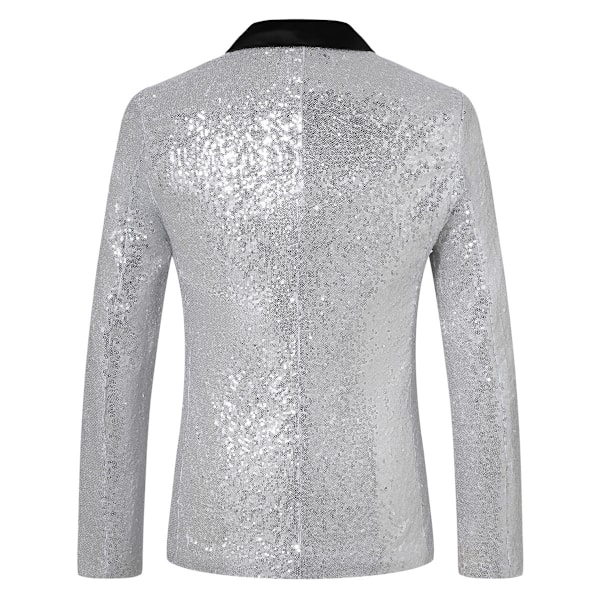 Mænds Sequin Blazer Dragt En Knaps Slim Fit Mænds Sequin Jakke silver L