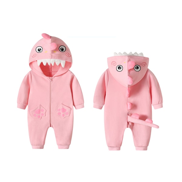 Baby Dinosaur Dragkedja Jumpsuit, Unisex Spädbarn Romper Pink 90