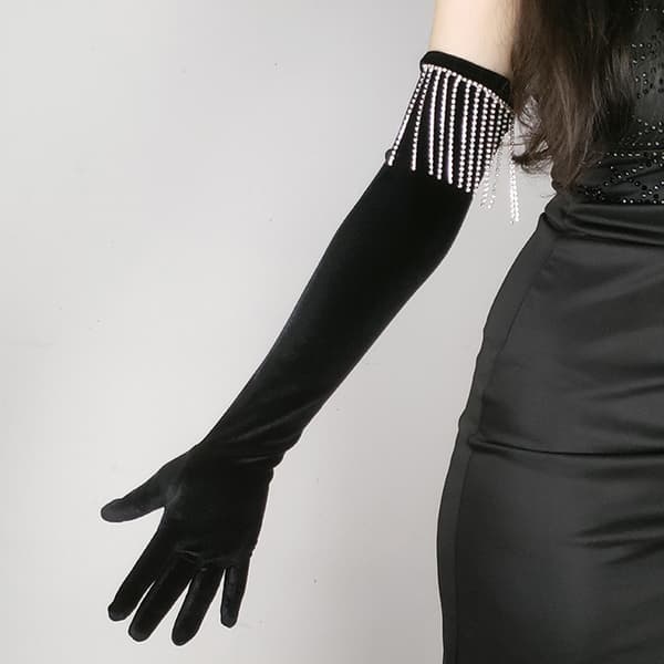Festlige Handsker 20'erne Flapper Gatsby Tilbehør Fløjl black