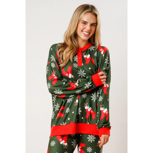 Dam Candy Cane Julpyjamas Randig Loungeset Jul-PJs Set green M