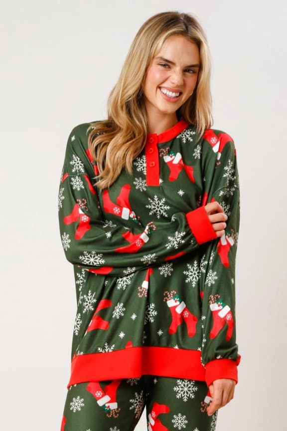 Dames Julepyjamas med Striber i Candy Cane-Stil - Lounge Set til Jul green M
