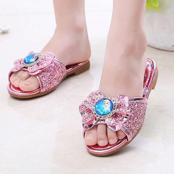 Flickor Aisha Princess Paljett Rhinestone Platta Skor Halva Slip On Sandaler Tofflor Pink 32