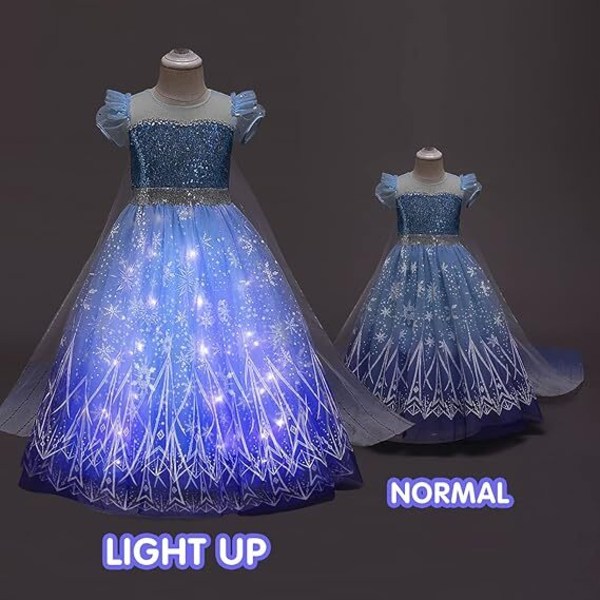 Pige Light Up Snedronning Kjole Halloween Is Jul Frozen Elsa Børnekostume 110cm