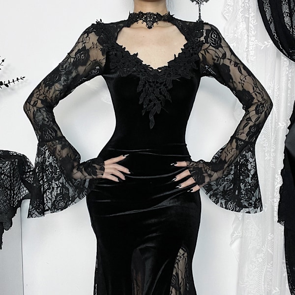 Gotisk Smal Spiss Lace Lang Goth Kjole Klær M