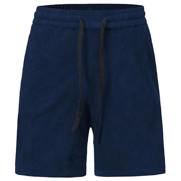 Miesten 2-osainen 80- ja 90-luvun samettitrenssipuvut, rento lyhythihainen samettipuserosetti Navy Blue M