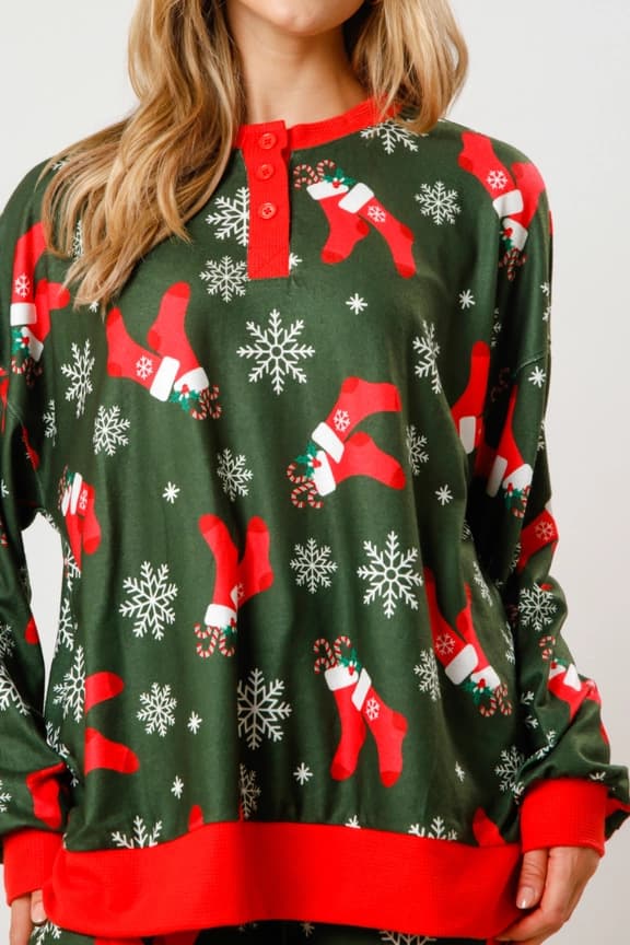 Dames Julepyjamas med Striber i Candy Cane-Stil - Lounge Set til Jul green S