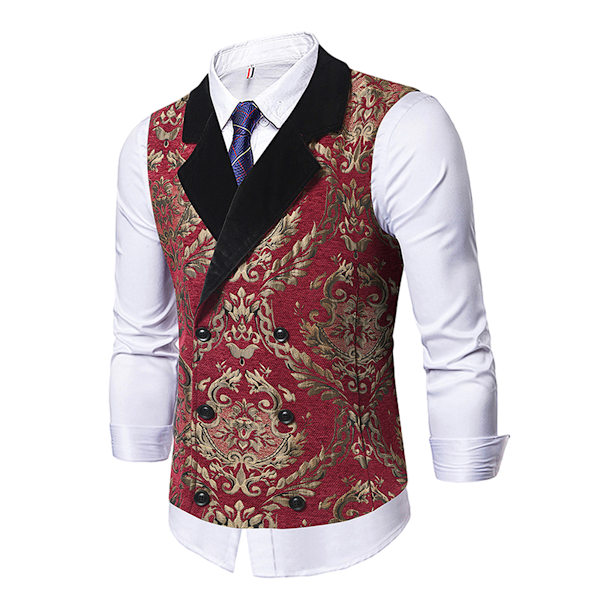 Herrar Viktoriansk Dubbelknäppt Väst Gotisk Steampunk Väst Red L