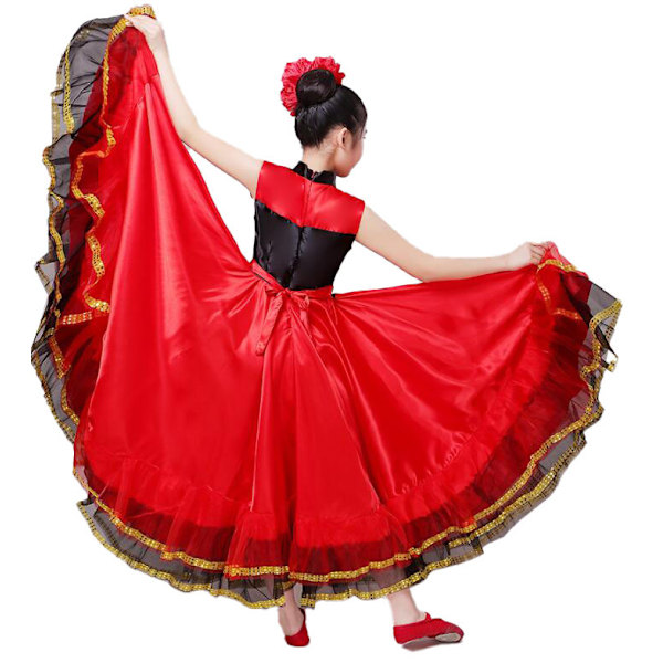 Tyttöjen Espanjalainen Flamenco-Härkätaisteluasu, Iso Heilahtava Mekko red 110