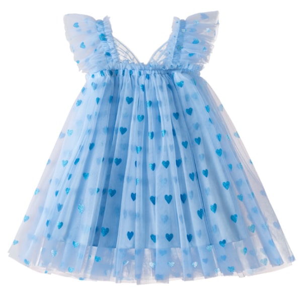 Baby Girl Dress Klänning Broderi Butterfly Wing Lager Tyll kjol Blue 100cm