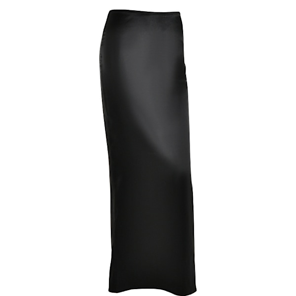 Lang Satin Skjørt til Kvinder Silke Elegant Højtaljet Cocktail Party Midi Skørter black L