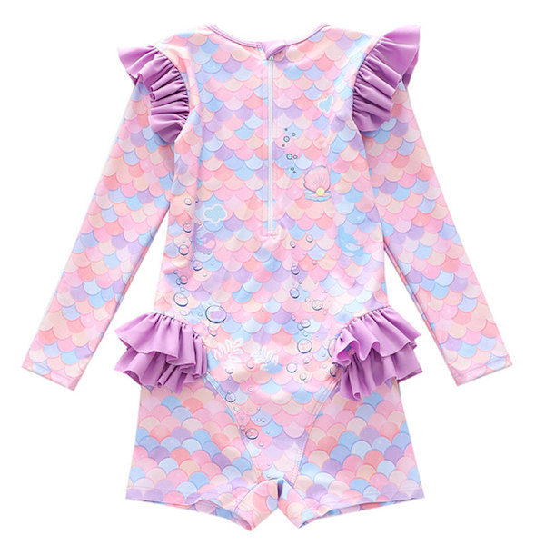 Jente-badeantrekk med lang erme, mermaid-design og rynker, UV-beskyttelse Color 5 XL