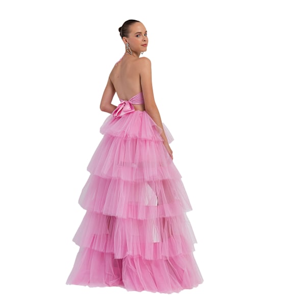 Kvinnors Högmidjade Hög-Låg Lager Tulle Golvlång Kjol pink XL