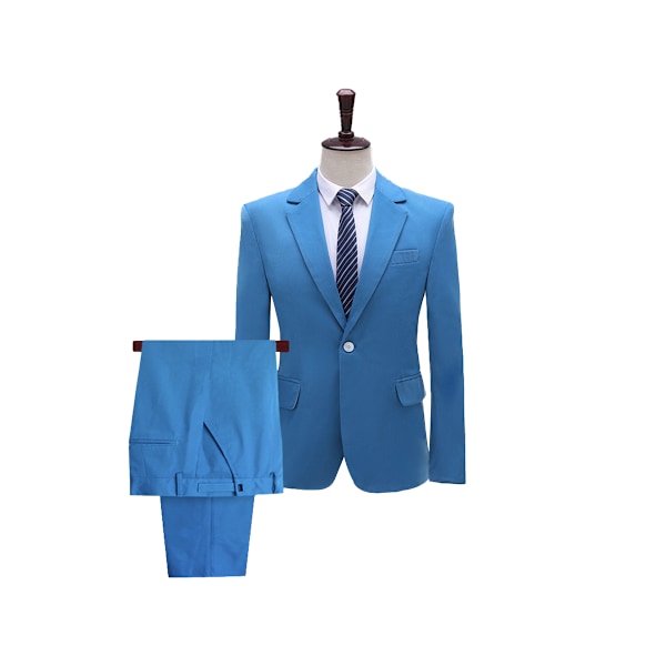 Herre 2-delt Suit Slim Fit Business Bryllup Fest Tuxedo Suits blue S