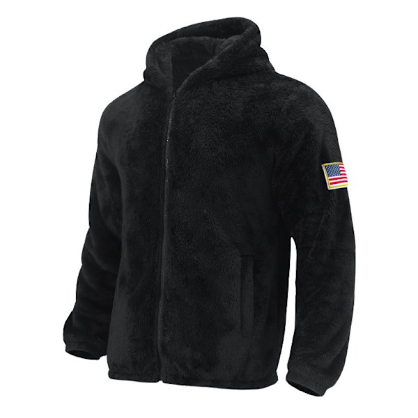 Mænds Vinter Fleece Hoodie Lynlås Trøje Varmt Jakke black S