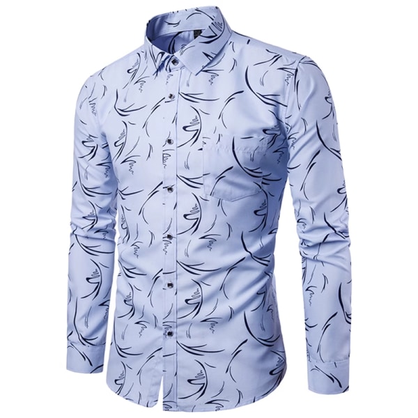 Modeskjorta för män Casual Flowe bomullsskjortor för män Light Blue 5XL