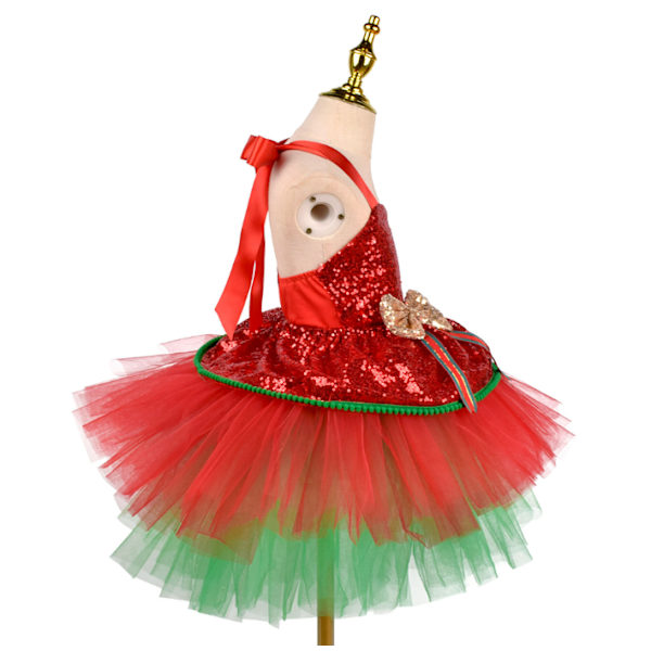 Piges Jule-Dansedragt med Pailletter, Ballet Tutu Kjole med Pandebånd Red XL