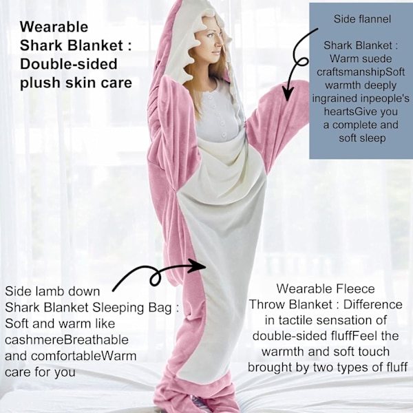 Hai-teppegenser for voksne, supermyk og koselig flanellgenser med hai-design pink M