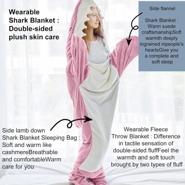 Shark Blanket Hoodie Vuxen, Shark Blanket Super Soft Mysig Flanell Hoodie pink L