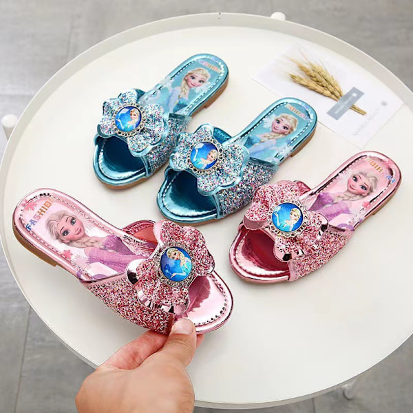 Flickor Aisha Princess Paljett Rhinestone Platta Skor Halva Slip On Sandaler Tofflor Pink 31