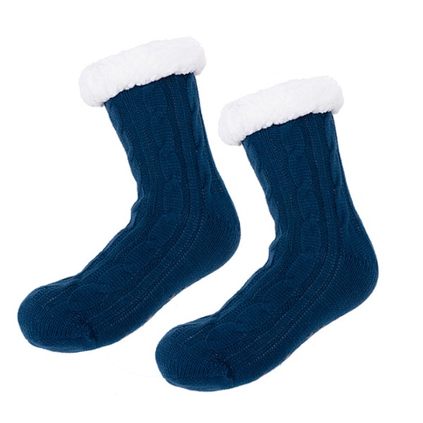 Varm og Fuzzy Hjemmesokker for Voksne - Vinterkomfort i Fleece med Anti-Skli dark blue