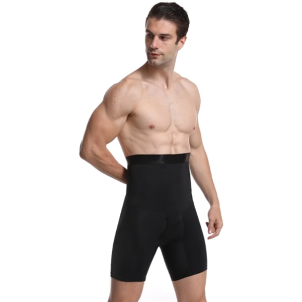 Män Shapewear Shorts med Hög Midja, Tummy Control Underkläder, Slankare Form black L