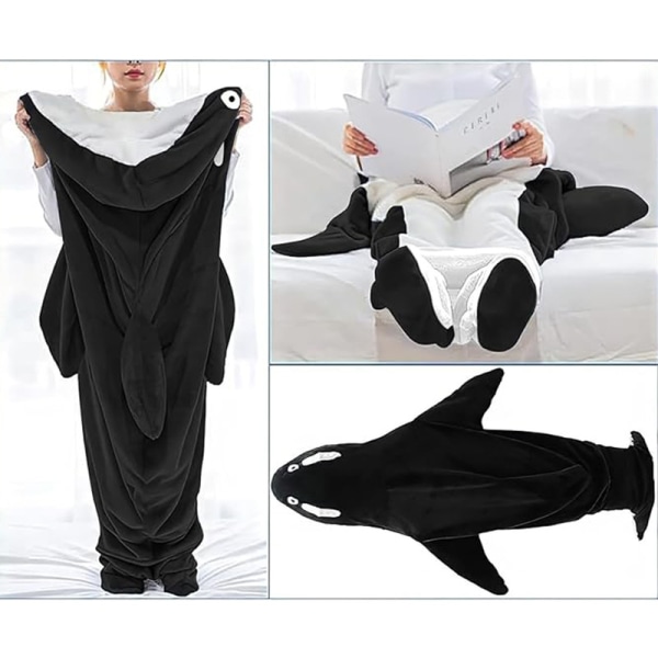 Shark Blanket Shark Sovsäck Svans Bärbar Fleece Täcke för Vuxen 170cm
