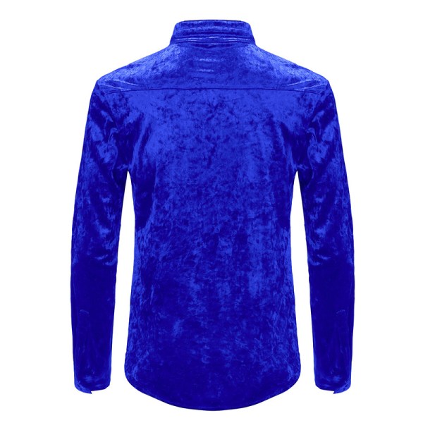 Klänningskjortor för män Sammet långärmade skjortor royal blue 2XL