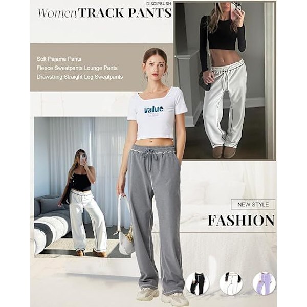 Naisten Treenihousut - Pehmeät Leveät Sweatpants Naiset Nyöri Vyötäröllä Lounge Housut grey M