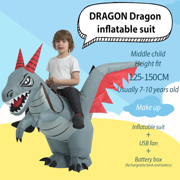 Dinosaur Kostumer til Voksne og Børn, Oppustelig Ride-Draget Kostume til Voksen og Barn Middle Child
