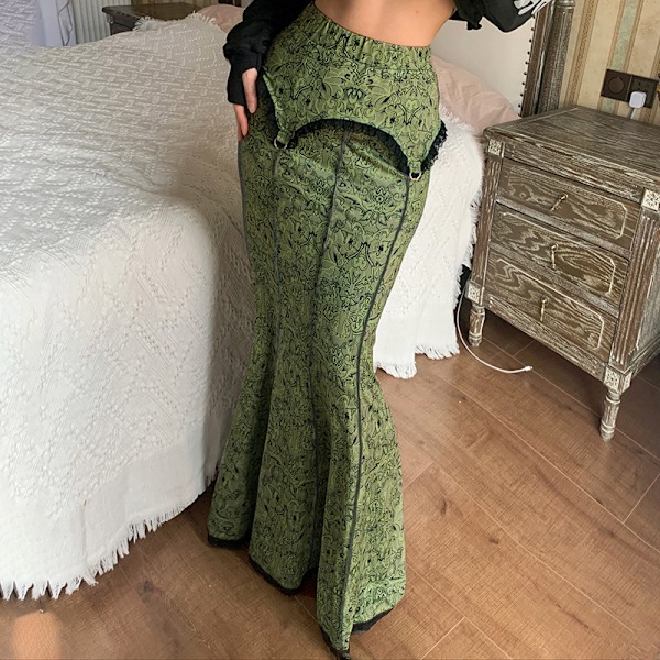 Gotisk Högmidjad Slimmad Fishtail Maxi Lång Pennkjol för Kvinnor L