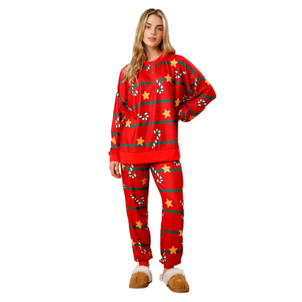 Dames Julepyjamas med Striber i Candy Cane-Stil - Lounge Set til Jul red XL