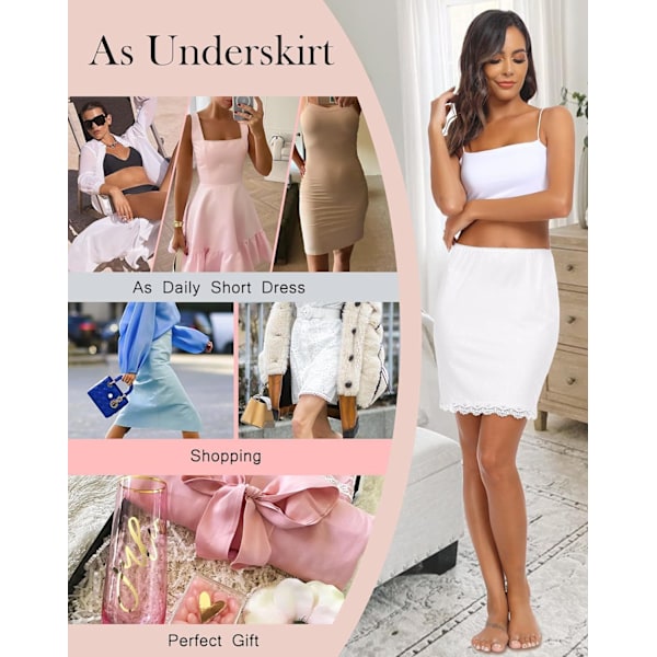 Dam satin halv underkjol för under klänningar underkjol med spets trim white S
