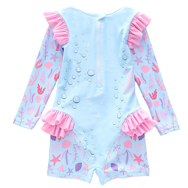 Jente-badeantrekk med lang erme, mermaid-design og rynker, UV-beskyttelse Color 1 4XL