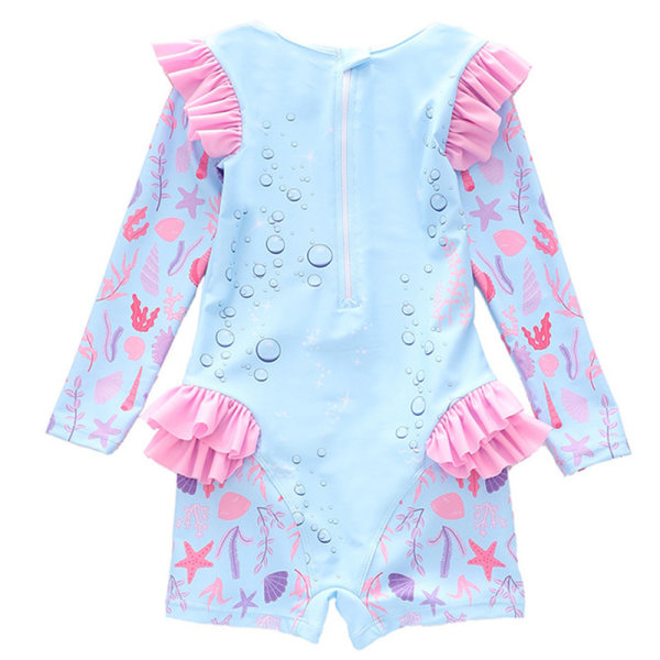 Tyttöjen pitkähihainen merenneito-uimipuku röyhelöillä ja UV-suojalla Color 1 XL