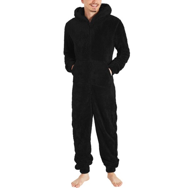 Jumpsuit för män gosig rolig lång pyjamas vinter varm plysch jumpsuit Black(Man) 5XL