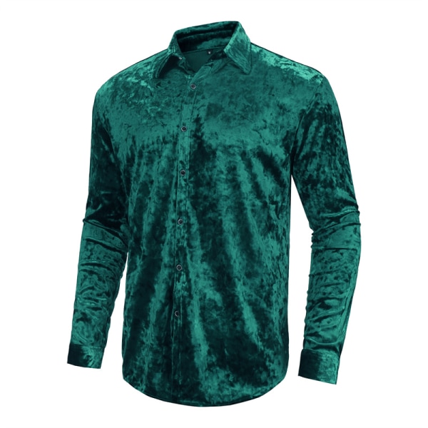 Klänningskjortor för män Sammet långärmade skjortor GREEN 2XL