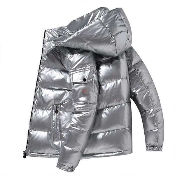 Herrar Blank Downjacka Vinter Tjock Värmejacka silver M