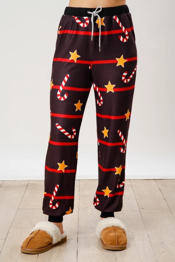 Dames Julepyjamas med Striber i Candy Cane-Stil - Lounge Set til Jul black XL