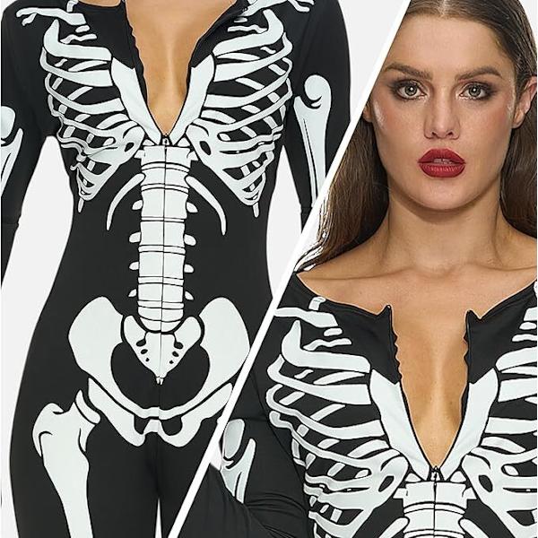 Kvinders Glow In The Dark Skelet Kostume Halloween Kostume M