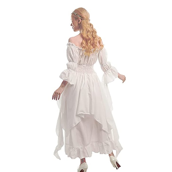 Victorian Kjole Renaissance Kostume Kvinder Gothic Hexe Kjole white L/XL