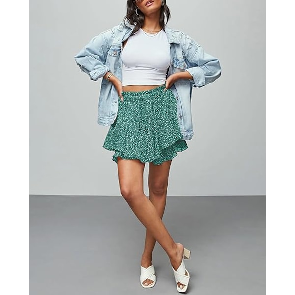 Naisten Virtaavat Shortsit Rento Boho Kukallinen Skortti Rypytetty Minihame Perhonen Shortsit green M