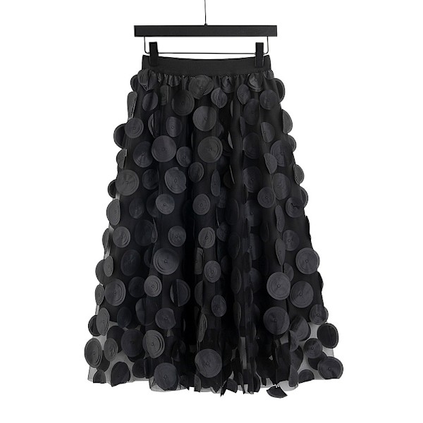 Tullkjol Kvinnor 3D Polka Dot Mesh Flytande A-Linje Midi Kjolar black